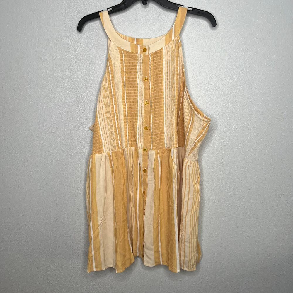 New Torrid White Yellow Stripe Tank Top Smocked Button Front Sleeveless Sz 4